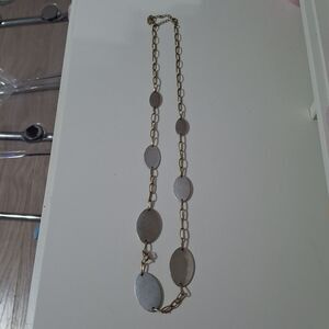 Gold Tone Chain Silver Tone Oval Metal Metallic Plates Long Strand Necklace